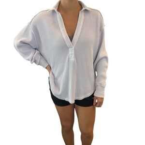 AERIE So Soft Oversized Light Purple Cotton Blend Waffle Knit Vneck Top Size S